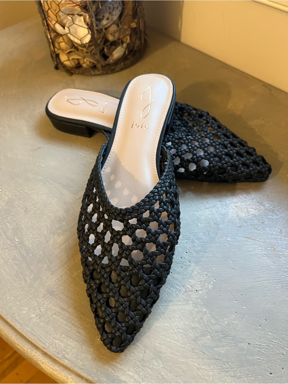 Joie Black Braided Pointed-Toe Mule